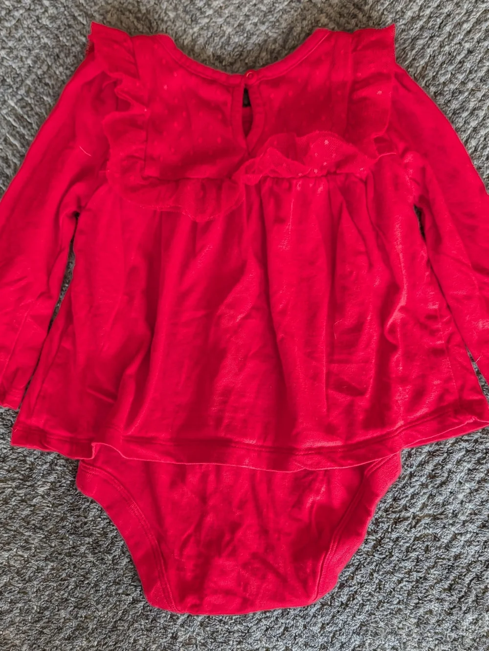 Baby Gap Bright Red Swiss Dot Mesh Ruffle Long Sleeve Dress Onesie 6-12M